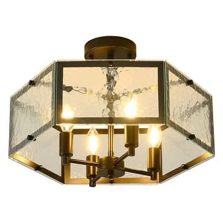 6 Light Glass Geometric Semi Flush Mount - Matte black