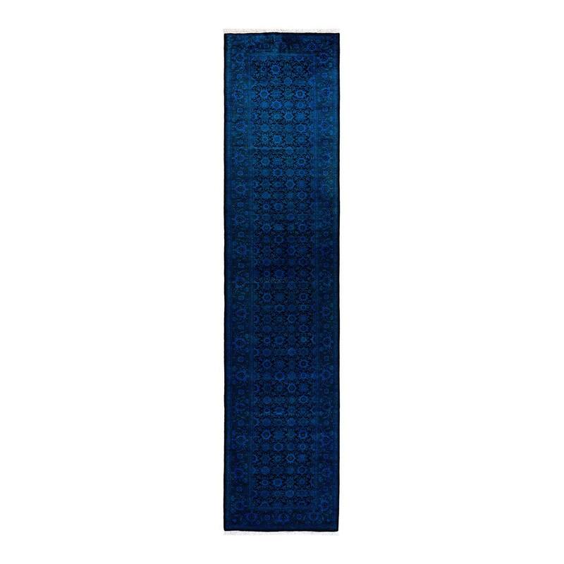 Overton Hand Knotted Wool Vintage Inspired Modern Contemporary Overdyed Blue Runner Rug - 2' 7" x 11' 10"