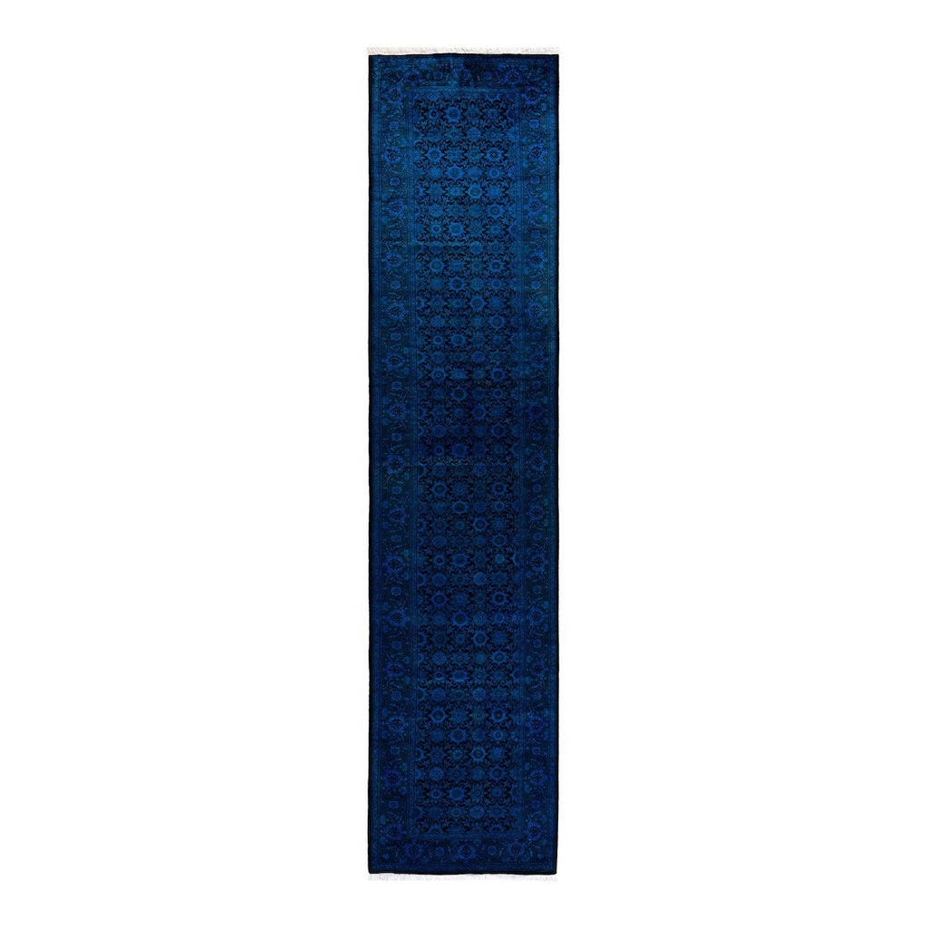 Overton Hand Knotted Wool Vintage Inspired Modern Contemporary Overdyed Blue Runner Rug - 2' 7" x 11' 10"