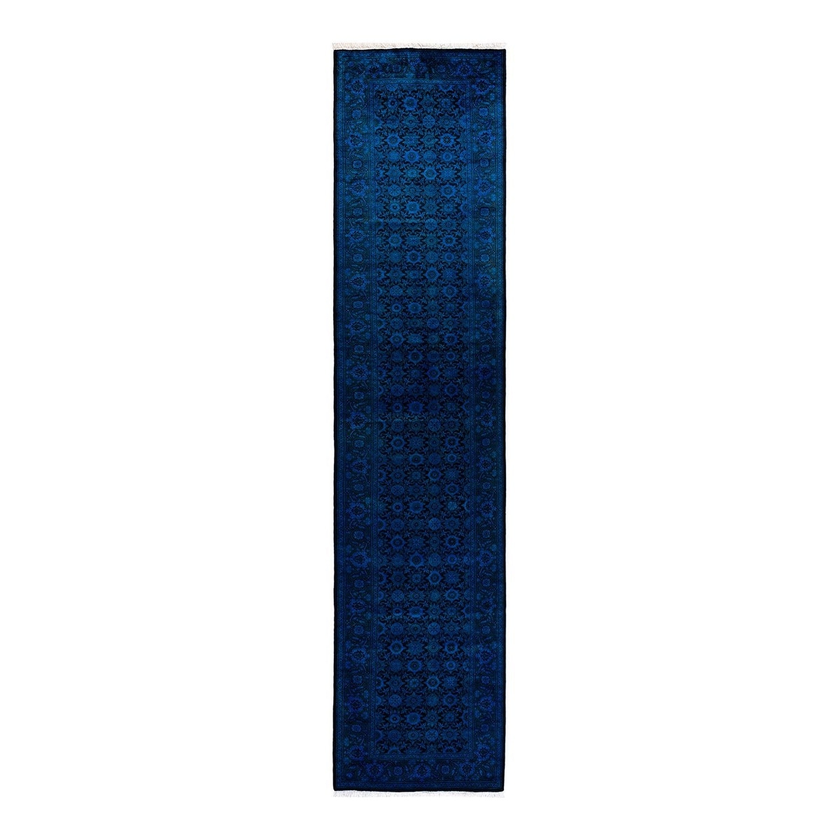 Overton Hand Knotted Wool Vintage Inspired Modern Contemporary Overdyed Blue Runner Rug - 2' 7" x 11' 10"
