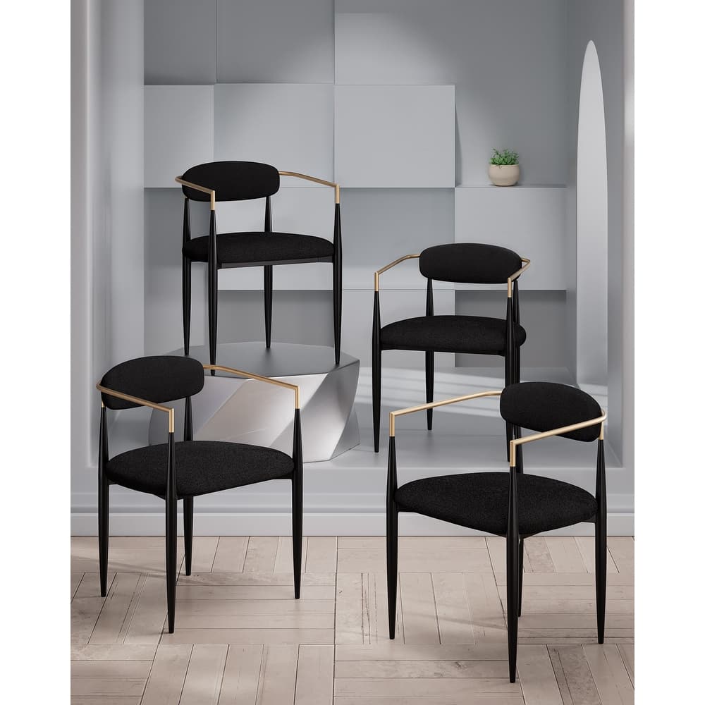 Morden Fort Modern Dining Chairs Upholstered Boucle Armchairs Set of 4 with Metal Frame