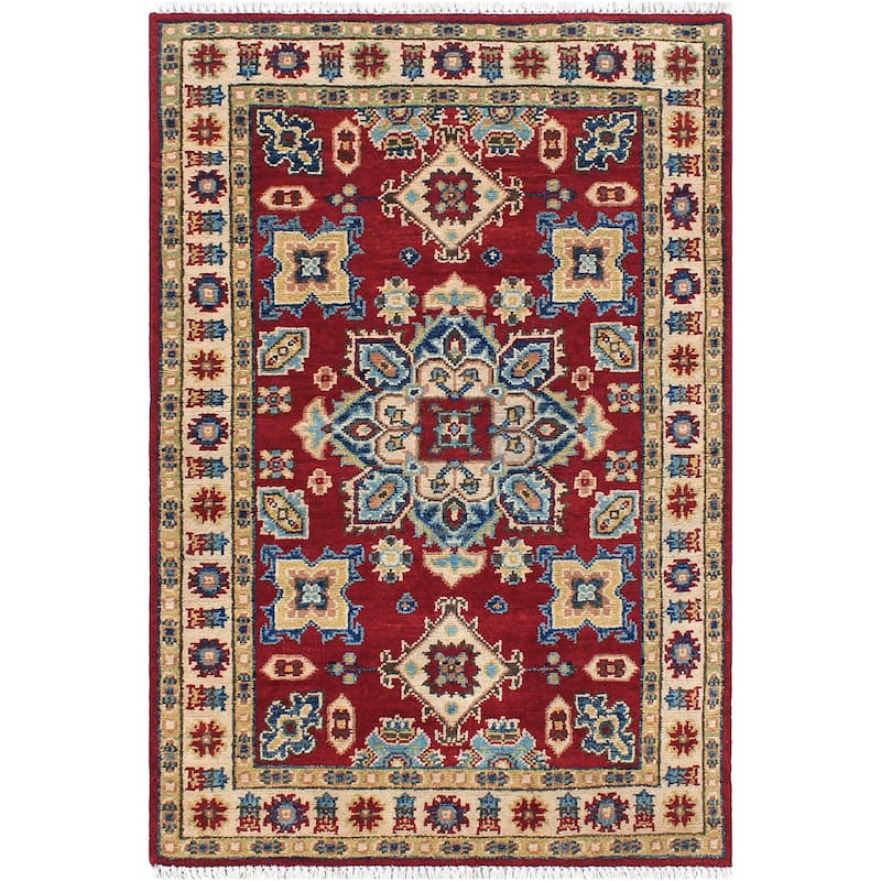 Bohemian Kazak Sidney Red/Beige Wool Rug - 2'9'' x 4'2''