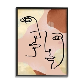 Stupell Mixed Faces Abstract Linework Portrait Brown Yellow Framed Wall ...