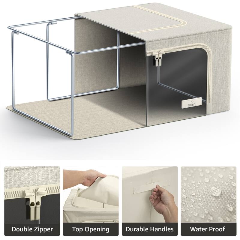 Sorbus Closet Storage Bins with Metal Frame, Window, & Carry Handles - Stackable & Foldable Clothes Organizer Bags - 6 Pack