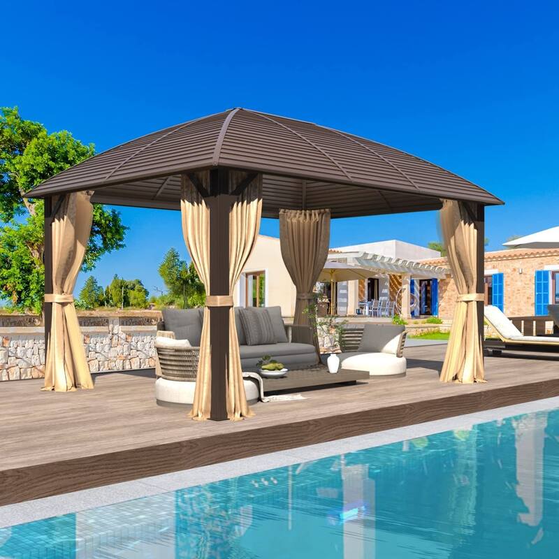 Pro Series Outdoor Hardtop Gazebo Pergola | Galvanized Steel Roof & Aluminum Frame | Includes Premium Curtains & Netting