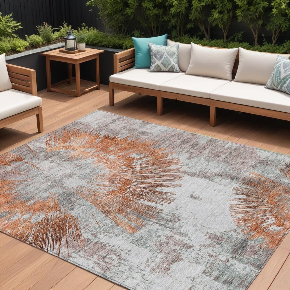 HomeRoots Abstract Transitional Rectangle Outdoor Rug