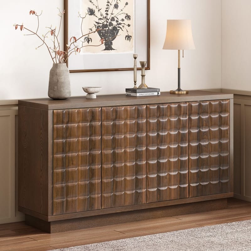 Modern 4-Door Storage Cabinet with Geometric Design and Adjustable Shelves for Home Organization