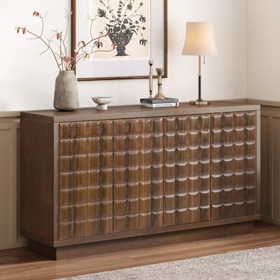 Modern 4-Door Storage Cabinet with Geometric Design and Adjustable Shelves for Home Organization