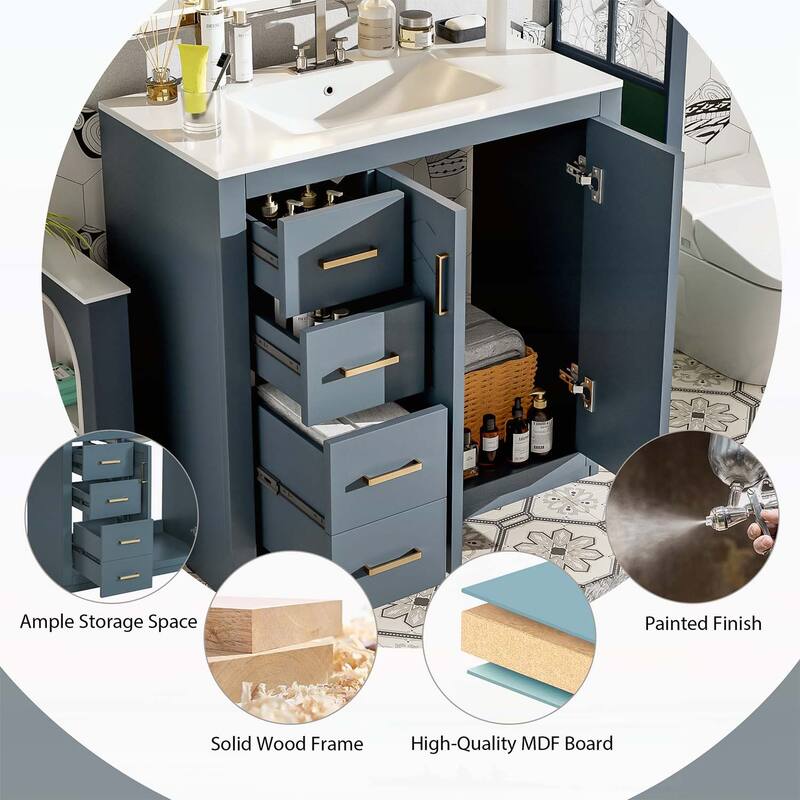 Freestanding Vanity Set with 3 Drawers& Soft Closing Doors
