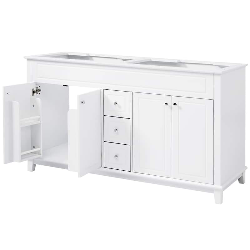 Christopher Knight Home - 58" Classic Wood Bathroom Vanity Cabinet with 3 Drawers & 4 Doors, Soft-Close, White.