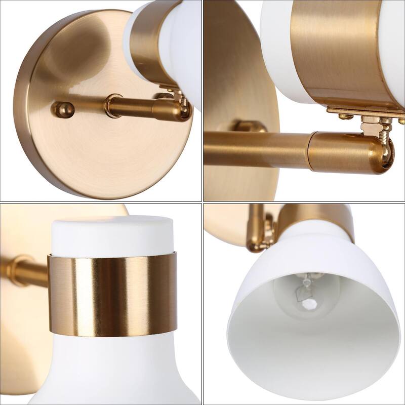 Mid-Century Modern 1-Light White Gold Wall Sconce Lighting Metal Bathroom Vanity Light - 4.7" L x 8.5" W x 6" H