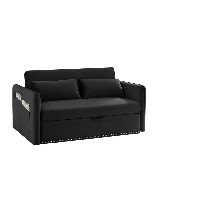 Velvet Convertible Sleeper Sofa Bed with 3-Level Adjustable Backrest, USB Port, and Side Pockets