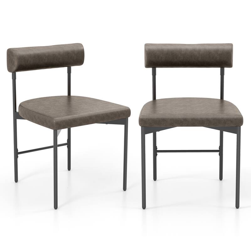 Gymax Dining Chair Set of 2 Faux Leather Upholstered Kitchen Side - Grey