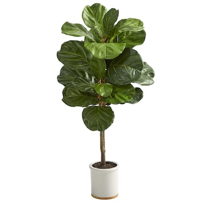 3.5' Fiddle Leaf Artificial Tree in White Ceramic Planter