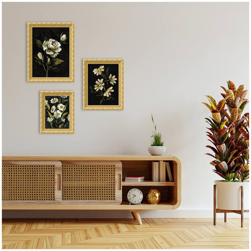 Kate and Laurel Moody Whites Floral No. 2 3 Piece Framed Wall Art Print Set by Annie Quigley
