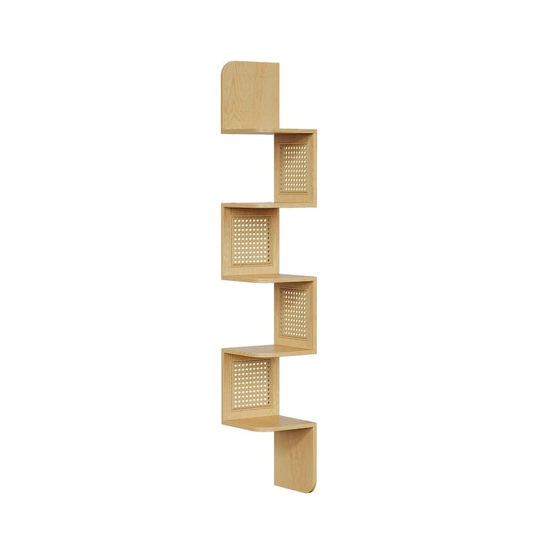5-Tier Space-Saving Modern Zigzag Corner Shelf Wall-Mounted Display for Bedroom or Living Room - 7.9"D x 7.9"W x 49.6"H