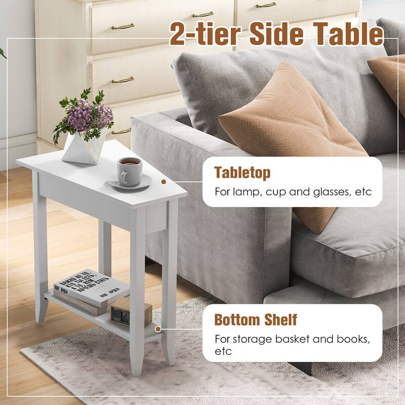 Gymax 2-Tier End Table Irregular Narrow Sofa Side Nightstand w/
