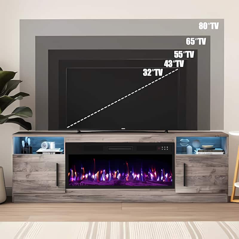 Bossin 70" Fireplace TV Stand with 36" Electric Fireplace, TV Stand for TVs Up to 80", 20 Colors LED Lights/Entertainment Center