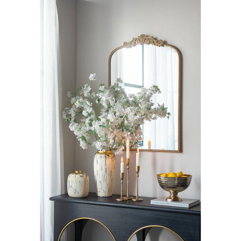 14" Gray Ivory And Gold Modern Abstract Ceramic Table Vase - 6.70