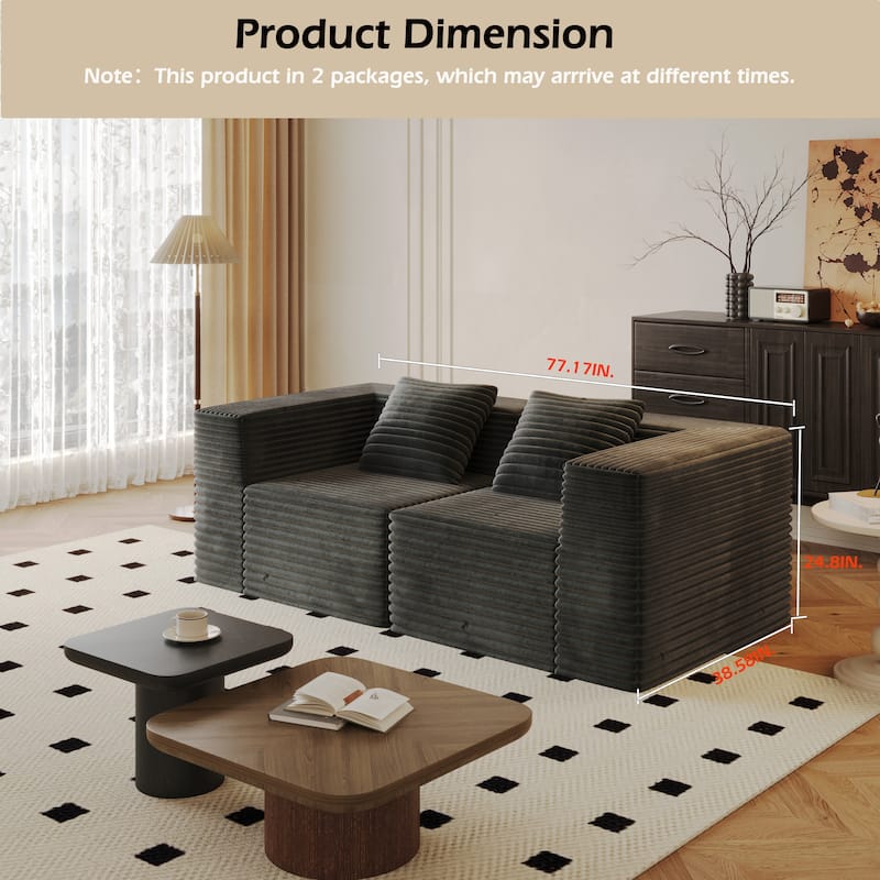 Modular Sectional 2-Seat Couches for Living Room, Compression Sofa, Floor Boneless Upholstered Couches, No Assembly