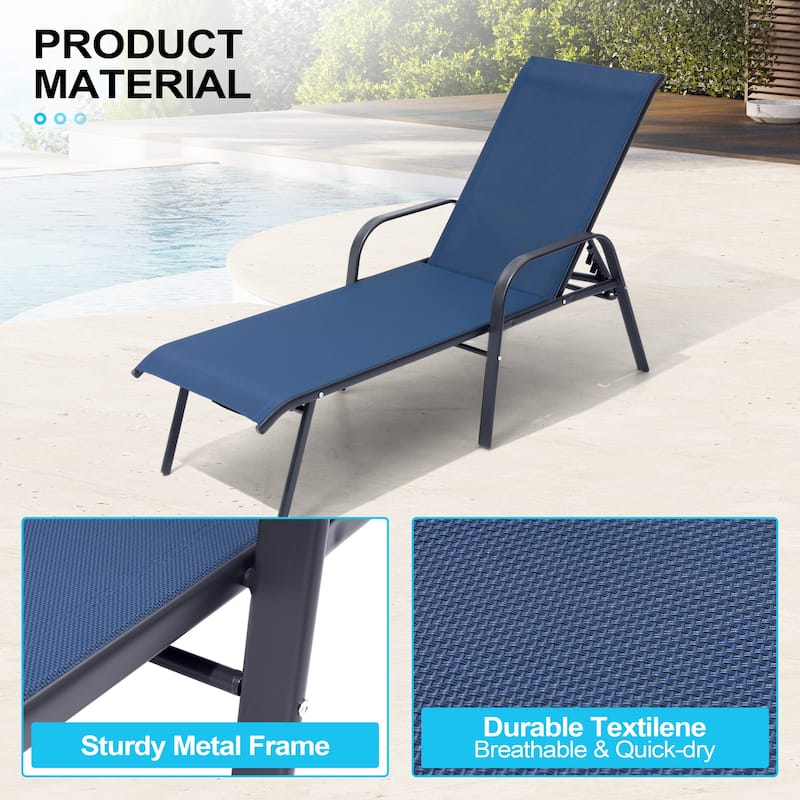 Set of 2/4 Lounge Chairs Outdoor Chaise Lounge with Arms and Adjustable Back