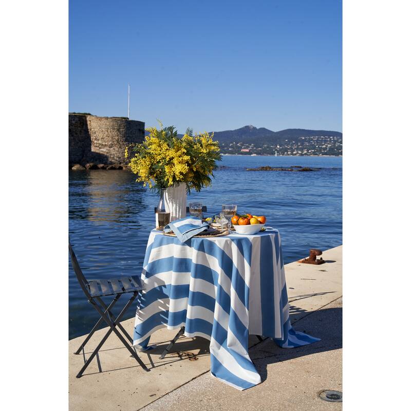 Couleur Nature St. Tropez Tablecloth - Blue Stripes - 59" x 59"