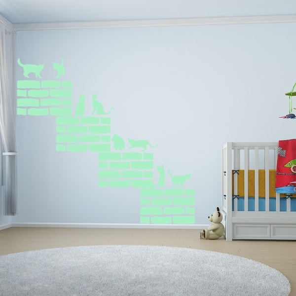 slide 2 of 6, Walplus Peel and Stick Wall Stickers Glow In The Dark Cats Brick Decor