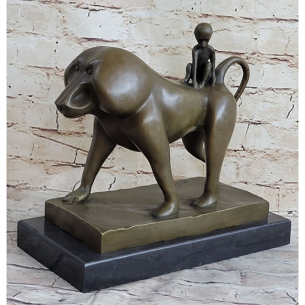 Baboon Baby Monkey Bronze Statue Sculpture Figure Modern Art Vobisova 10 Inches X 10.5 Inches