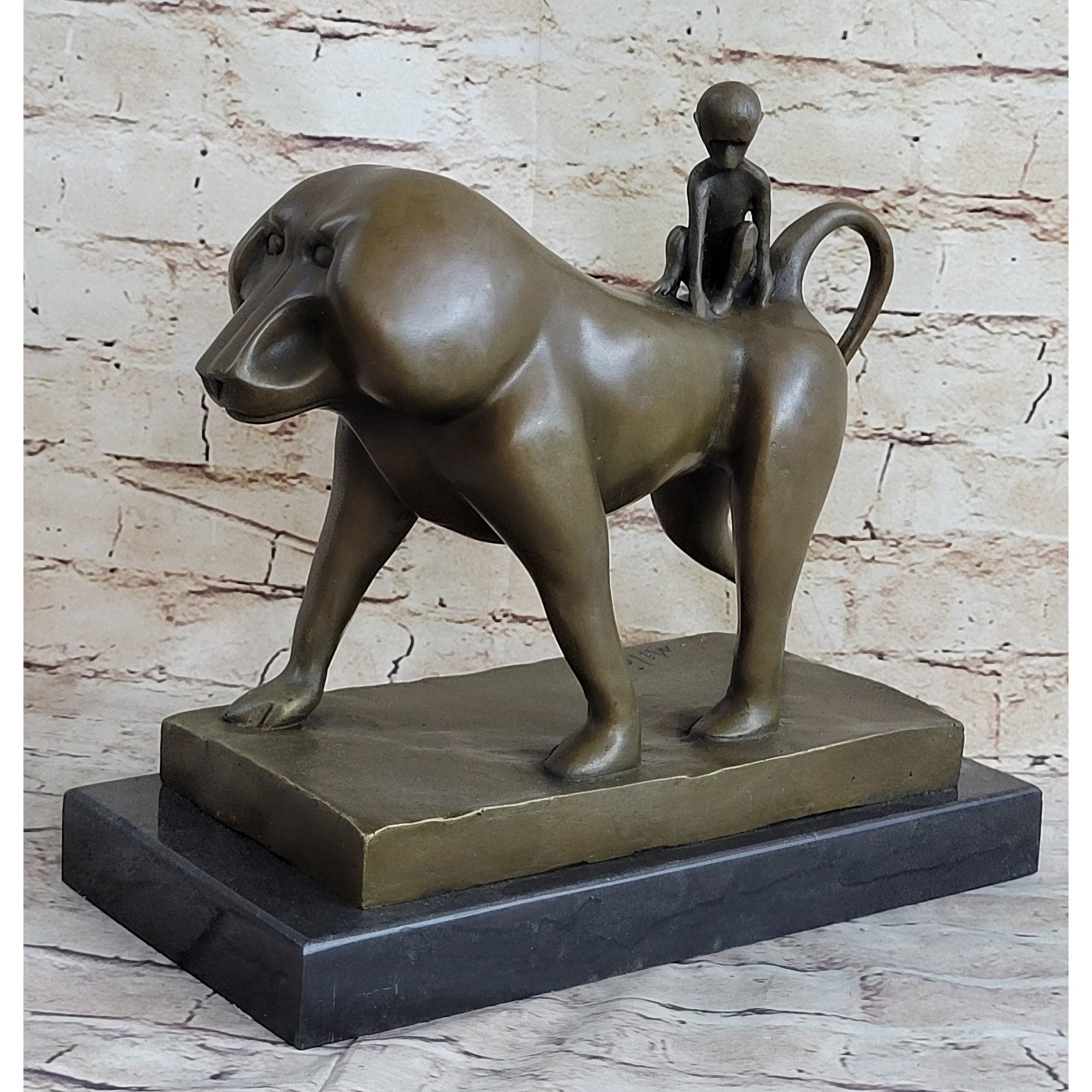 Baboon Baby Monkey Bronze Statue Sculpture Figure Modern Art Vobisova 10 Inches X 10.5 Inches