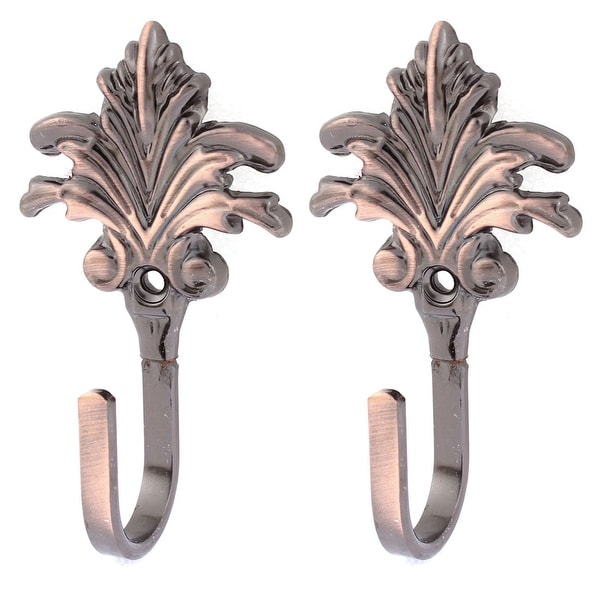 Unique Bargains 2Pcs Leaf Pattern Drapery Curtain Hook Holder Hanger Tieback Copper Tone - copper tone - Copper Tone