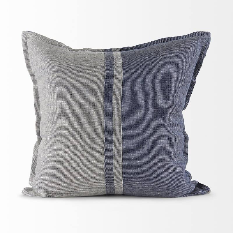 HomeRoots Blue And Gray Striped Linen Throw Pillow Cover