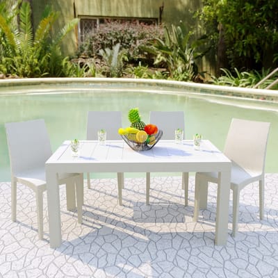 Outdoor Patio Dining Chairs, Set of 4 Stackable Polypropylene Chairs with Woven Design for Garden, Deck, or Pool
