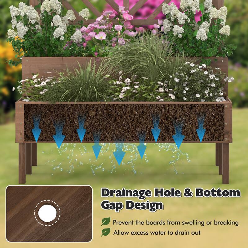 Costway 2-Tier Raised Garden Bed with Trellis Wooden Elevated Planter - See Details