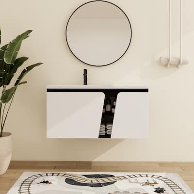 Malwee 32"/36"/40" Floating Bathroom Vanity with Sink, Wall Mounted Bathroom Vanity with Soft Close Doors and shelf