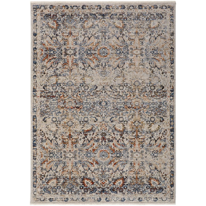 Grand Bazaar Frencess Machine Made Damask Transitional Area Rug - 7'-10" x 9'-6" - Blue/Orange/Ivory
