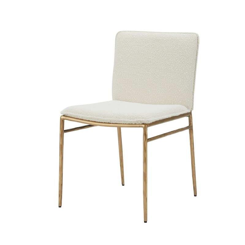 Brass Gold/Off White Polyester Upholstered Metal Frame Dining Chair, Sturdy Dining Chair for Dining Rooms - 20.5