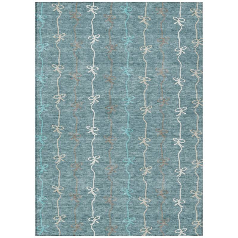 Machine Washable Indoor/ Outdoor Modern Bow Stripe Chantille Rug