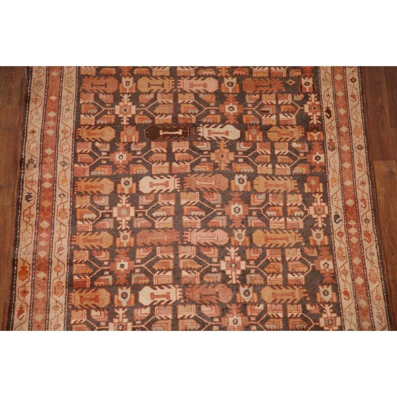 Geometric Meshkin Persian Vintage Area Rug Hand-Knotted Wool Carpet - 4'7" x 9'3"