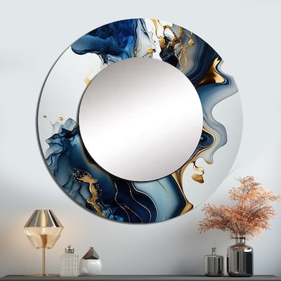 Designart "Abstract Geode Marble Blue I" Marble Abstract Wall Mounted Round Mirror - Blue Modern Large Mirror Wall Décor