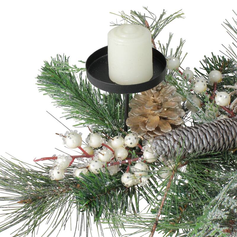Frosted Long Needle Pine and Berries Christmas Triple Candle Holder - 24"