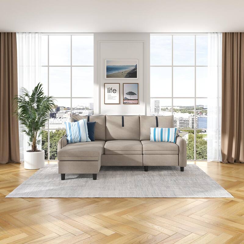 Sectional Sofa with Reversible Ottoman for Living Room