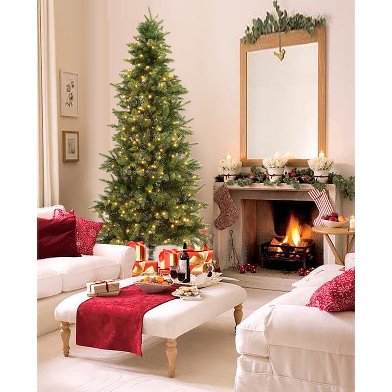 7Ft Pre-Lit LED Artificial Slim Pine Christmas Tree - 84" H x 37.01" Diameter