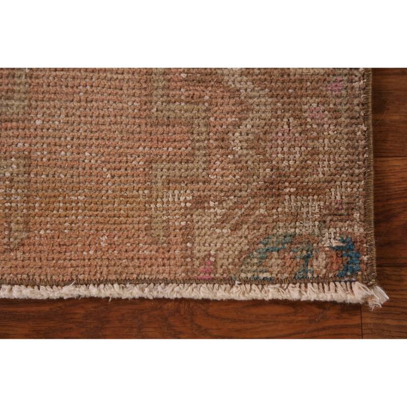 Hand Knotted Oriental 100% Wool Carpet Transitional Tribal Peach Anatolian Area Rug - 3' 2'' X 1' 6''
