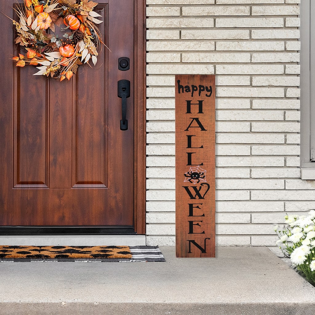 Spider "Happy Halloween" Wooden Board Porch Sign Decoration - 36" - Orange