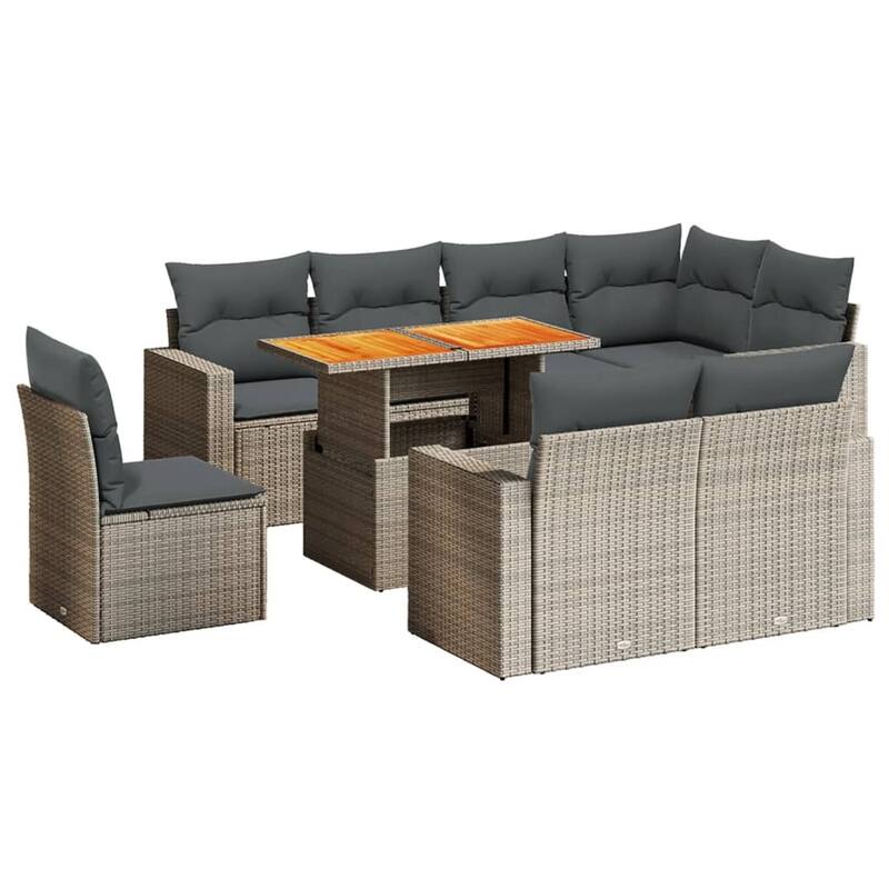 vidaXL Patio Sofa Set with Cushions Modular Lounge Set 9 Piece Poly Rattan - 21.7 x 39.4 x 28.7