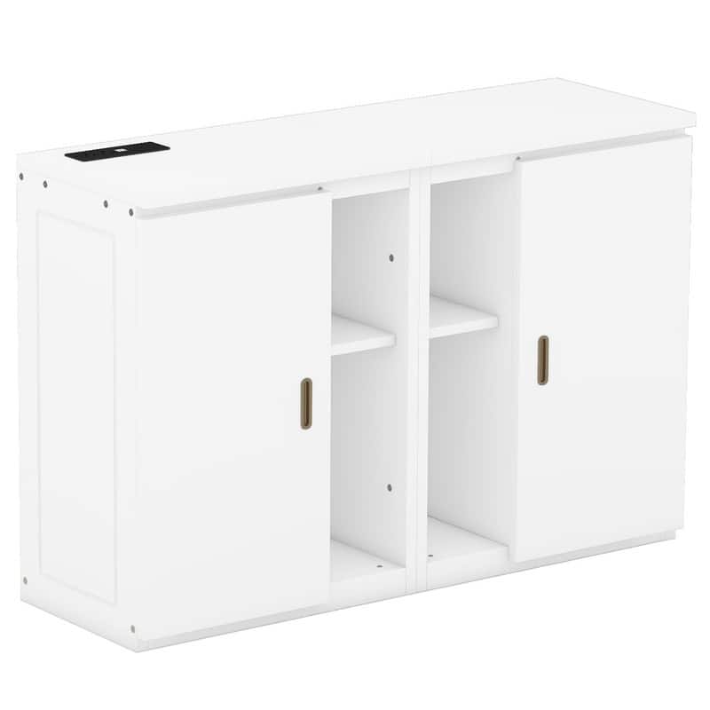 Murphy Bed with Shelves Queen Size, Wall Bed with Storage Cabinets and USB Ports