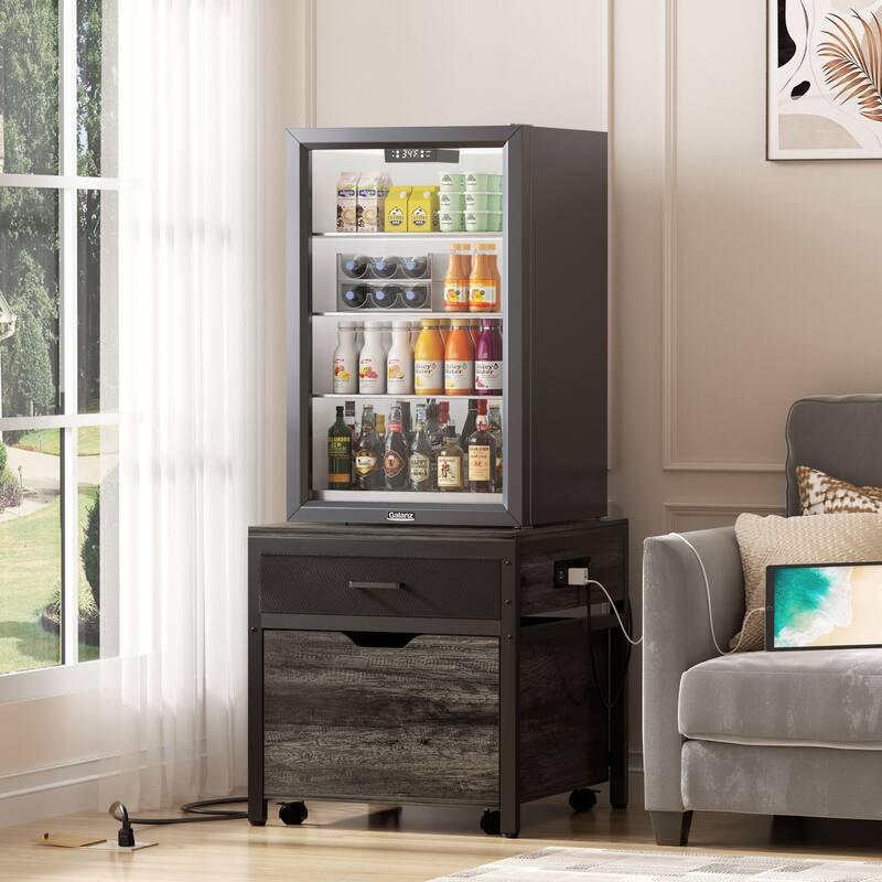 Modern Farmhouse Nightstand with Charging Station, Living Room End Table with Rolling Cabinet