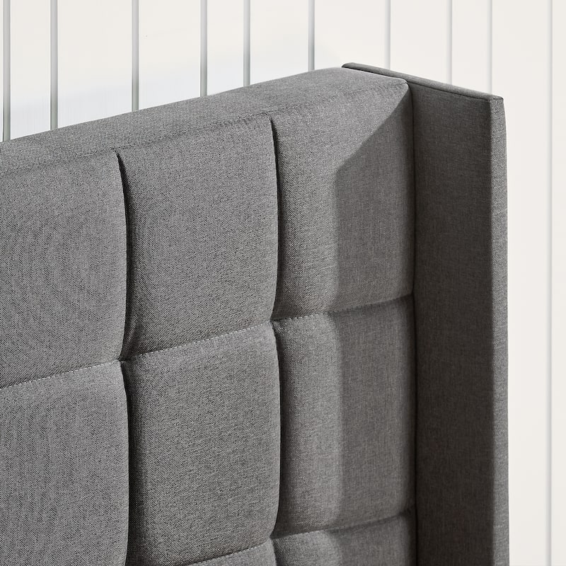 Priage by ZINUS Grey Upholstered Square Stitched Wingback Platform Bed Frame