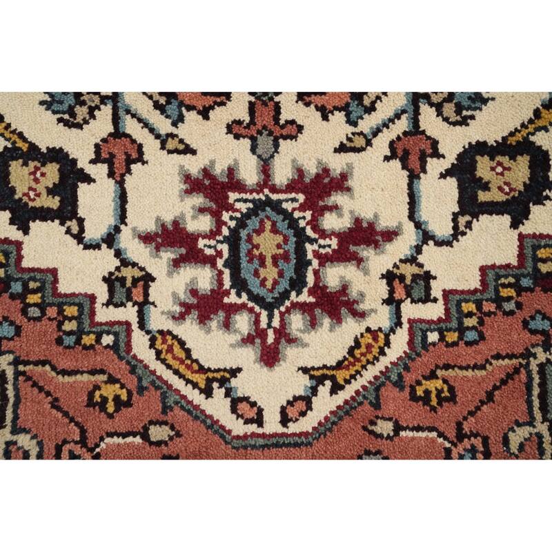 Hand Knotted Oriental 100% Wool Carpet Traditional Medallion Beige & Ivories Heriz (serapi) Area Rug - 6' 0'' X 4' 0''