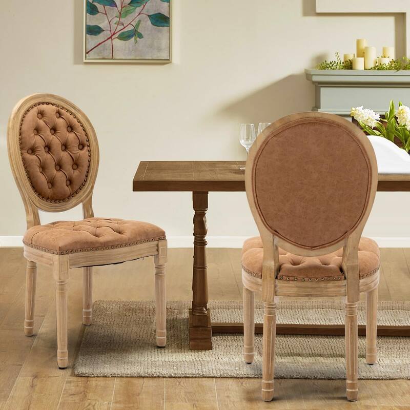 Upholstered French Style Nailhead Dining Chairs(Set of 6) - Orange Leather Set of 2